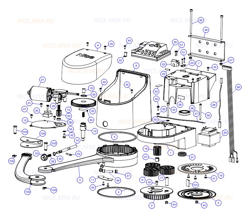 Запасные части для приводов распашных автоматических ворот NICE HOPP