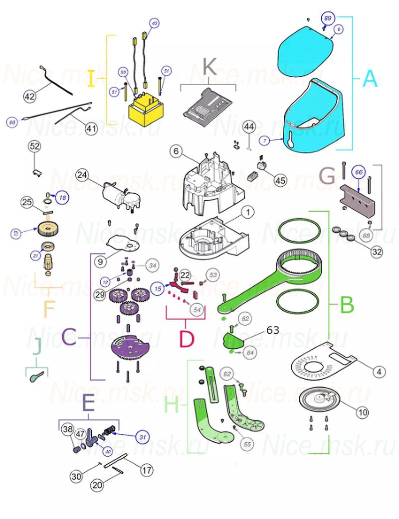 Запасные части для приводов распашных автоматических ворот NICE HK7024HS (2024)