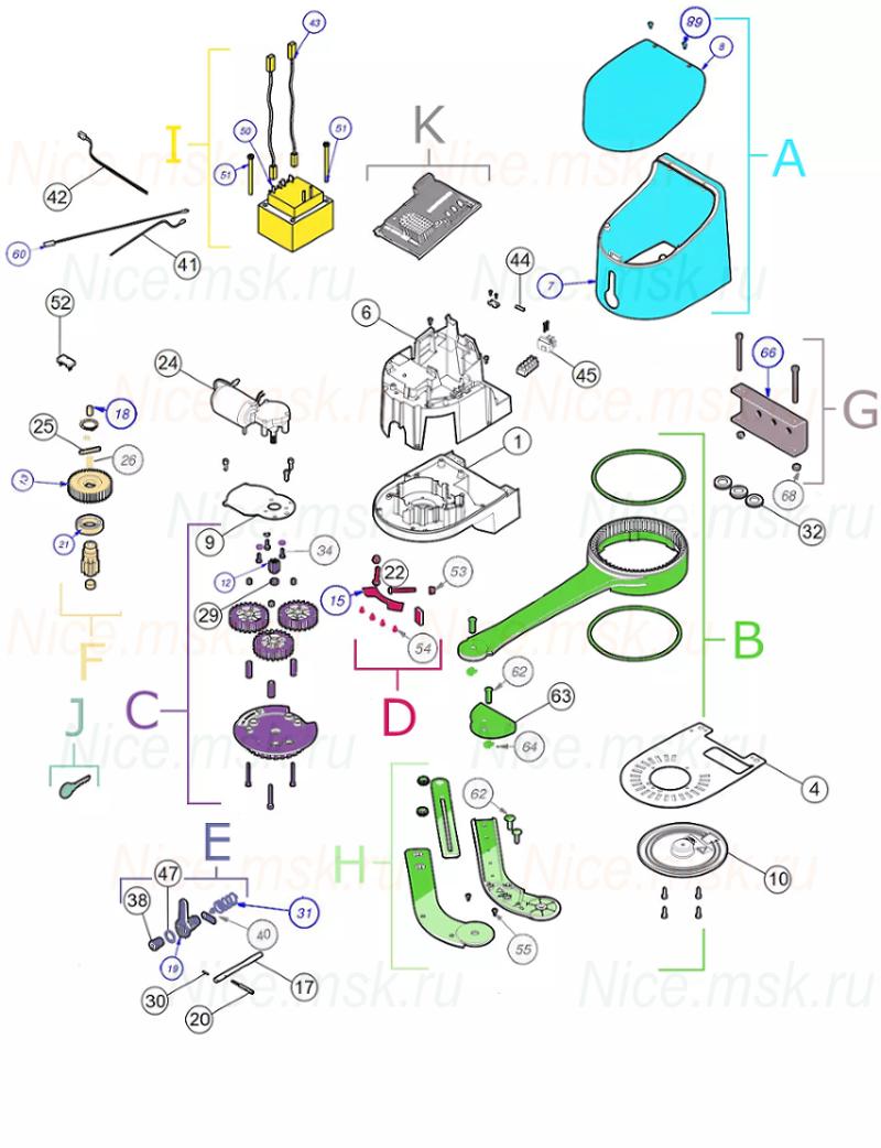 Запасные части для приводов распашных автоматических ворот NICE HK7024 (2024)