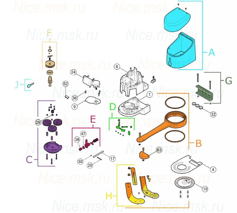 Запасные части для приводов распашных автоматических ворот NICE HK7224HS (2024)