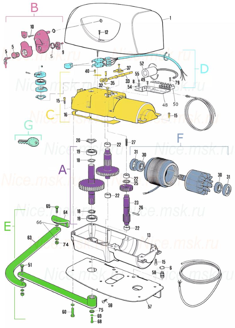 Запасные части для приводов распашных ворот NICE HY7005 (2024)