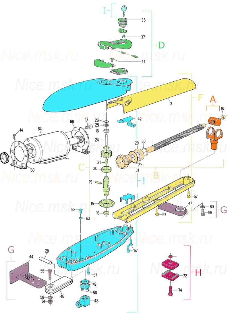 Запасные части для приводов распашных автоматических ворот NICE MB4024 (2024)