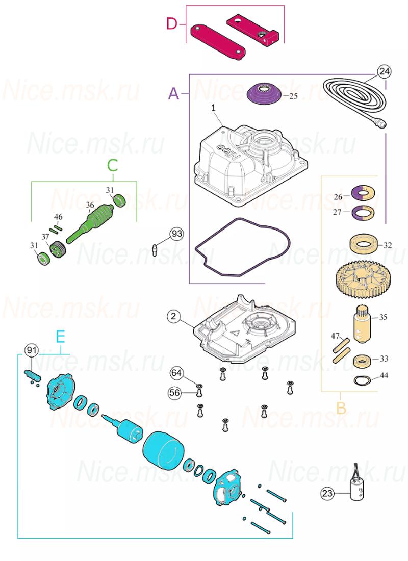 Запасные части для приводов распашных автоматических ворот NICE ME3000R01 (2024)