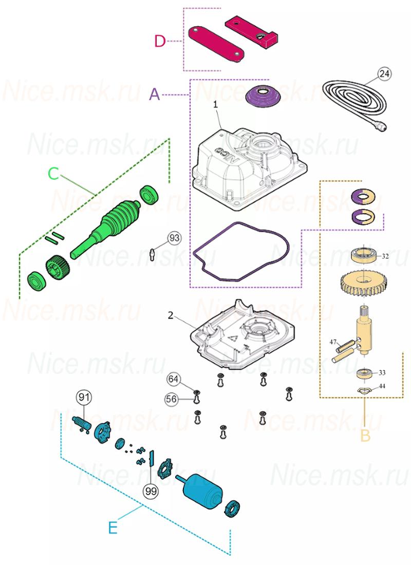 Запасные части для приводов распашных автоматических ворот NICE ME3024R01 (2024)