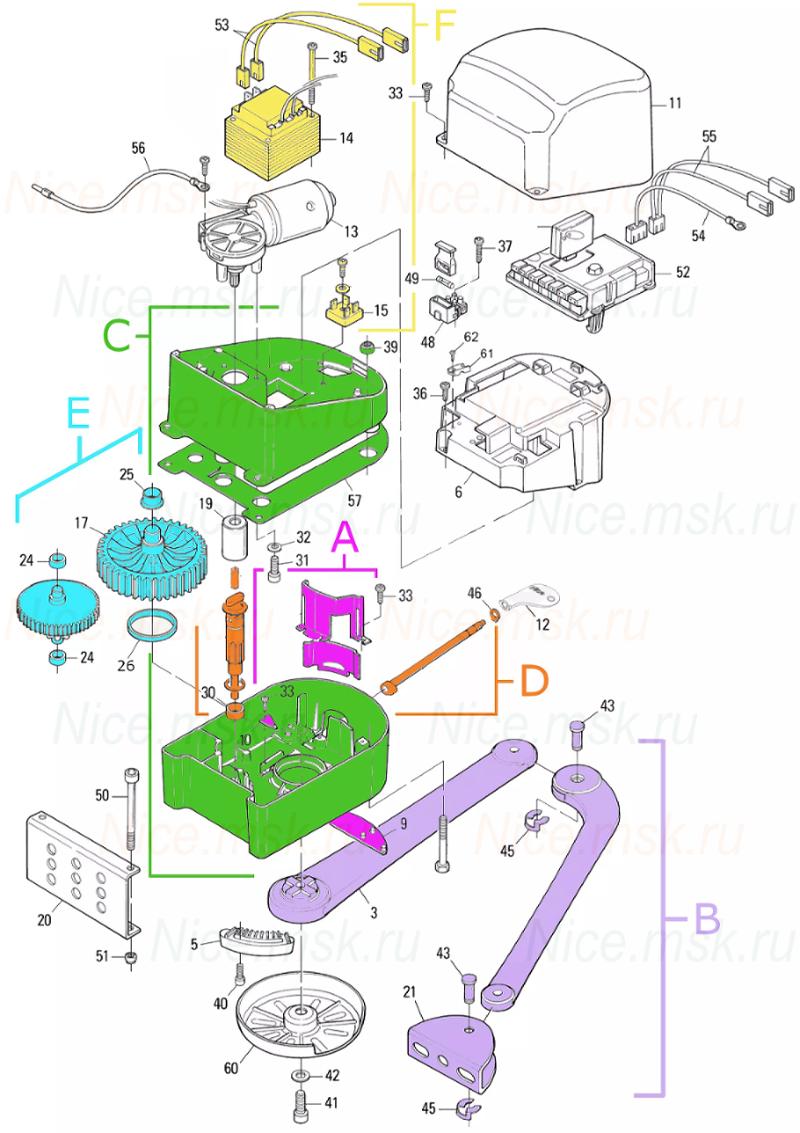Запасные части для приводов распашных автоматических ворот NICE PP7024 (2024)