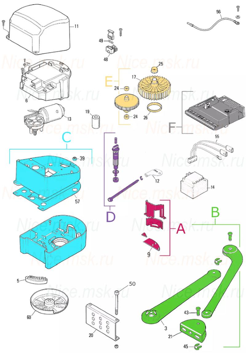Запасные части для приводов распашных ворот NICE PP7124 R10 (2024)
