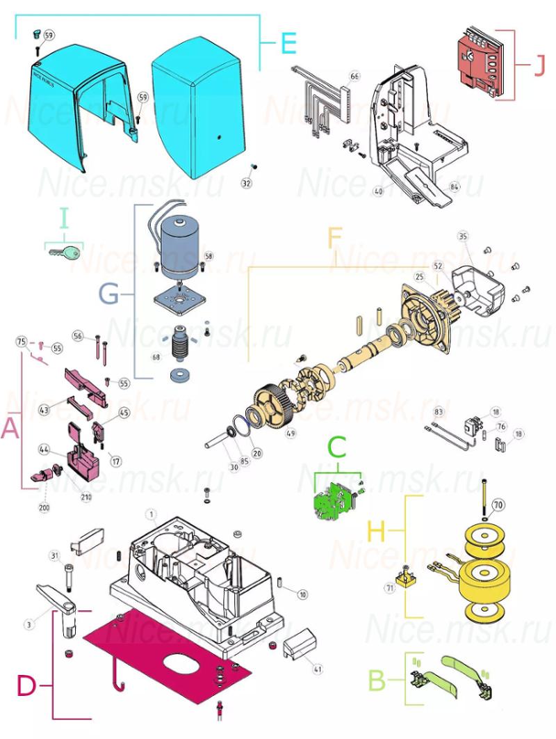 Запасные части для приводов откатных ворот NICE RB1000R10 (2024)