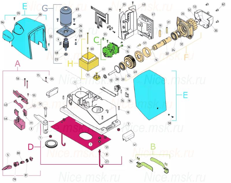 Запасные части для приводов откатных ворот NICE RBKCE (2024)