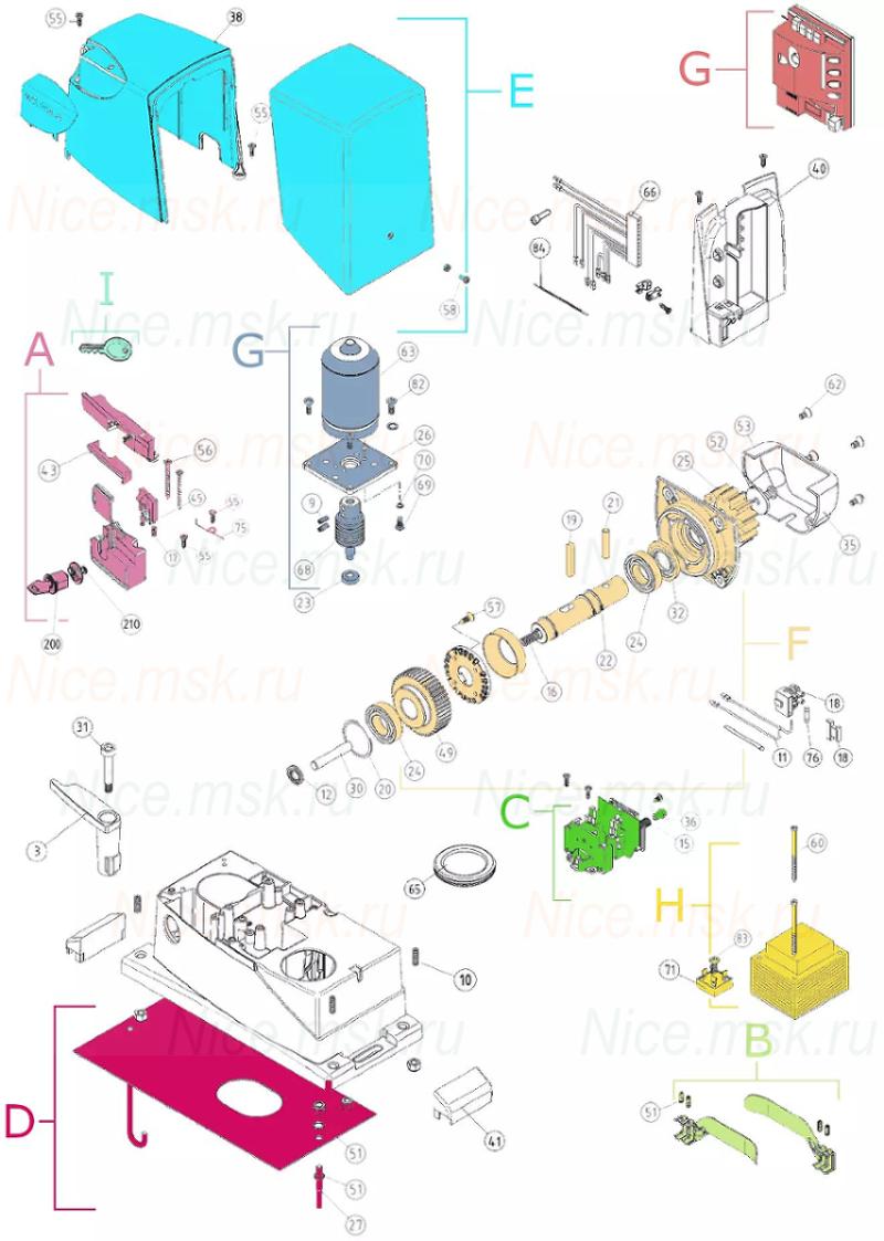 Запасные части для приводов откатных ворот NICE RB400KCER10 (2024)