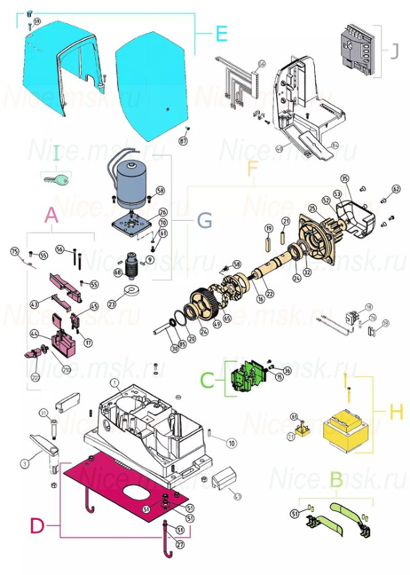 Запасные части для приводов откатных ворот NICE RB500HS (2024)