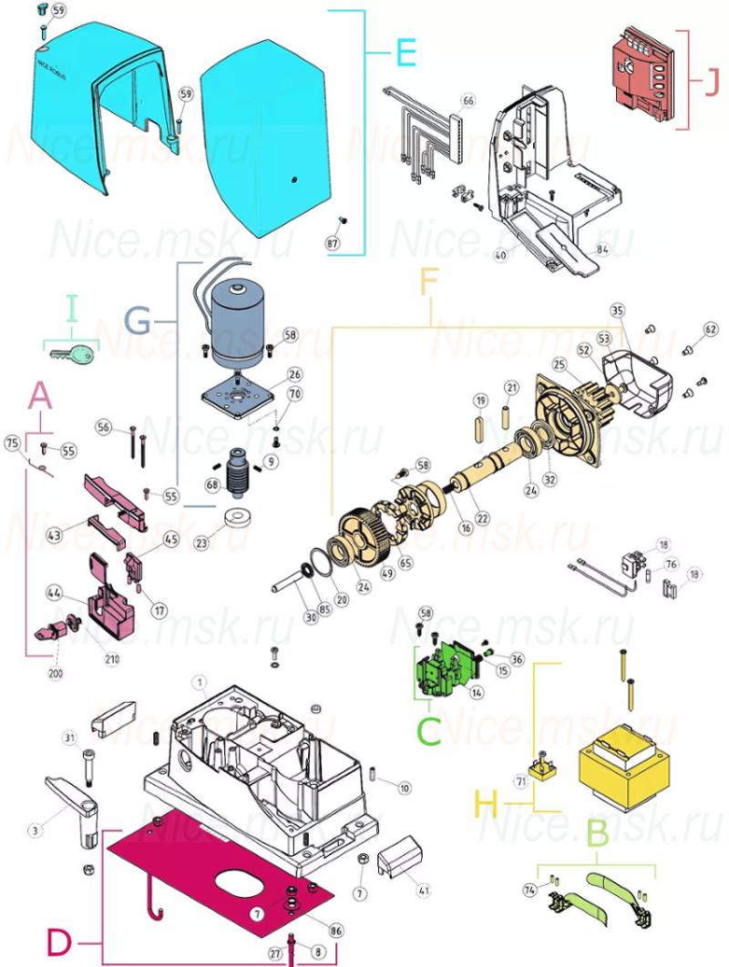 Запасные части для приводов откатных ворот NICE RB600R10 (2024)