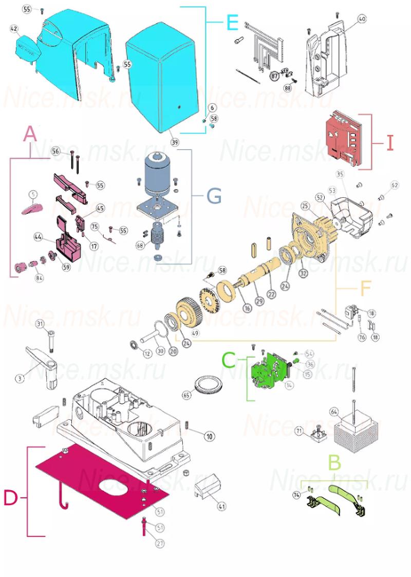 Запасные части для приводов откатных ворот NICE RD400KCER10 (2024)
