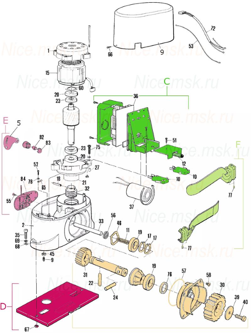 Запасные части для приводов откатных автоматических ворот NICE RO500KCE (2024)