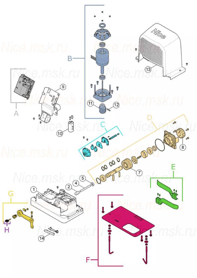 Запасные части для приводов откатных ворот NICE RO600 (2024)