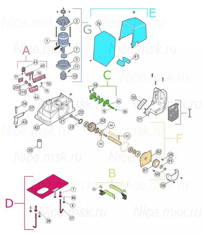 Запасные части для приводов откатных ворот NICE ROX1000 (2024)