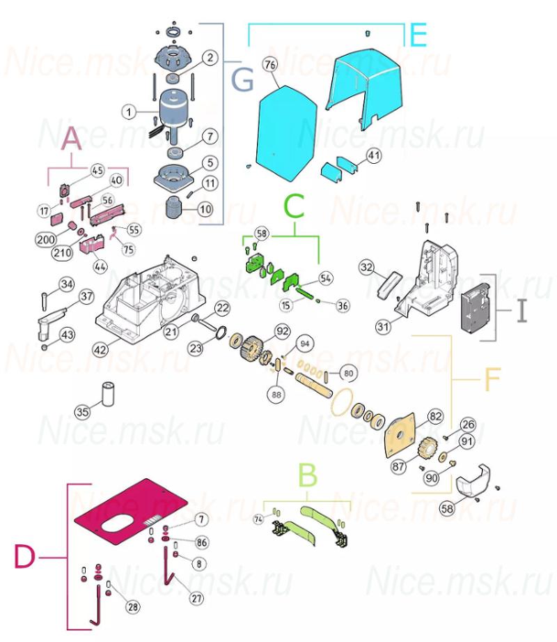 Запасные части для приводов откатных ворот NICE ROX600 (2024)