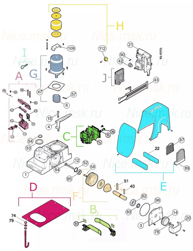 Запасные части для приводов откатных ворот NICE RUN1500 (2024)