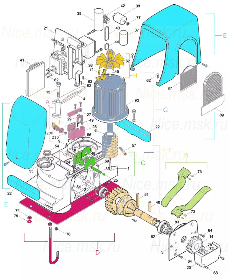 Запасные части для приводов откатных ворот NICE RUN1800 (2024)