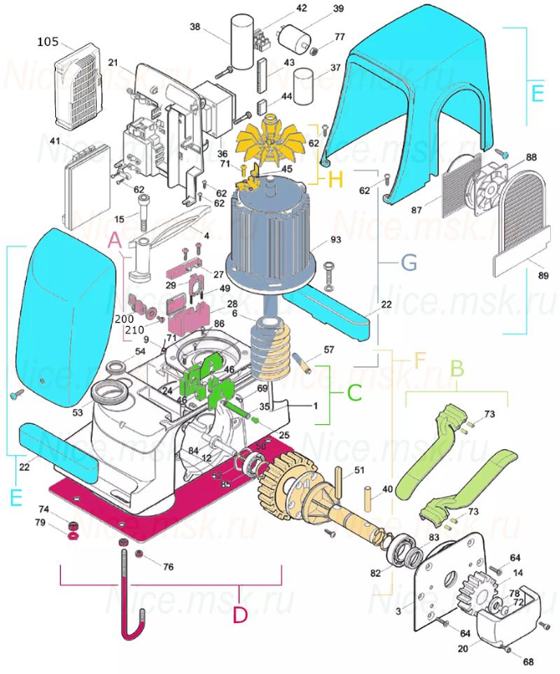 Запасные части для приводов откатных ворот NICE RUN2500IR01 (2024)