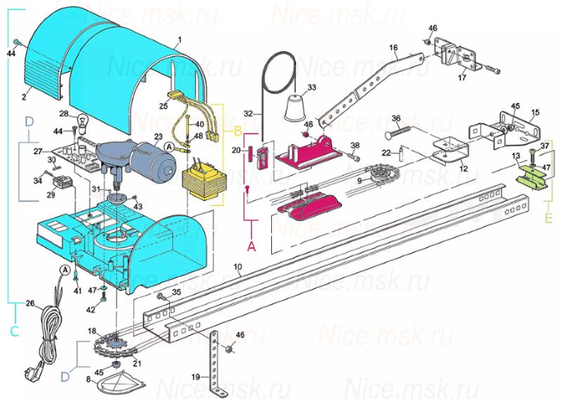 Запасные части для приводов секционных ворот NICE SHEL50KCE (2024)