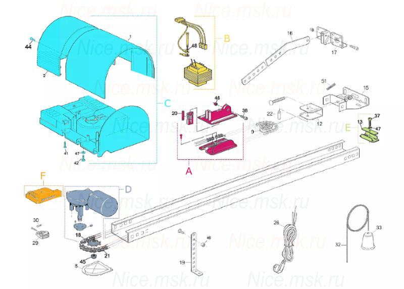 Запасные части для приводов секционных ворот NICE SHEL75KCE01R10 (2024)