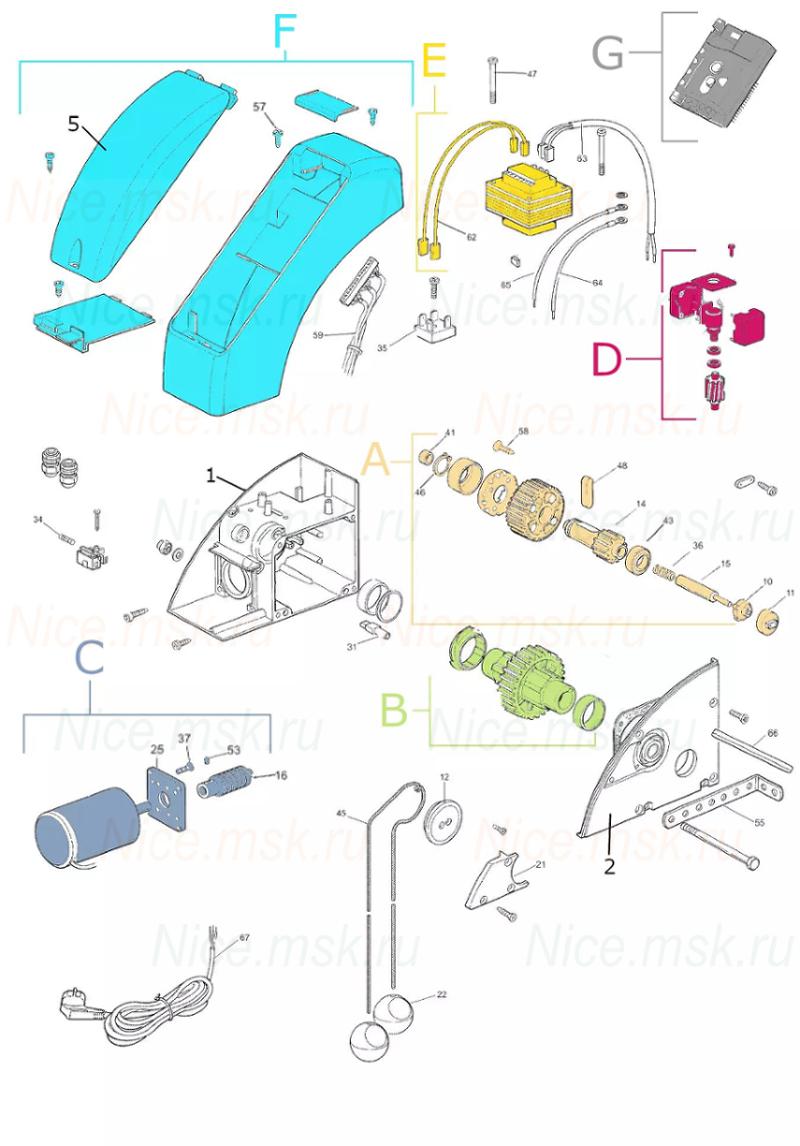 Запасные части для приводов секционных ворот NICE SO2000 (2024)