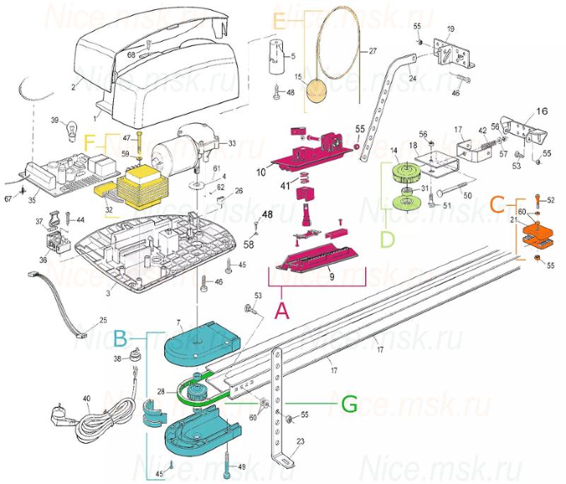 Запасные части для приводов секционных ворот NICE SPIN11 (2024)