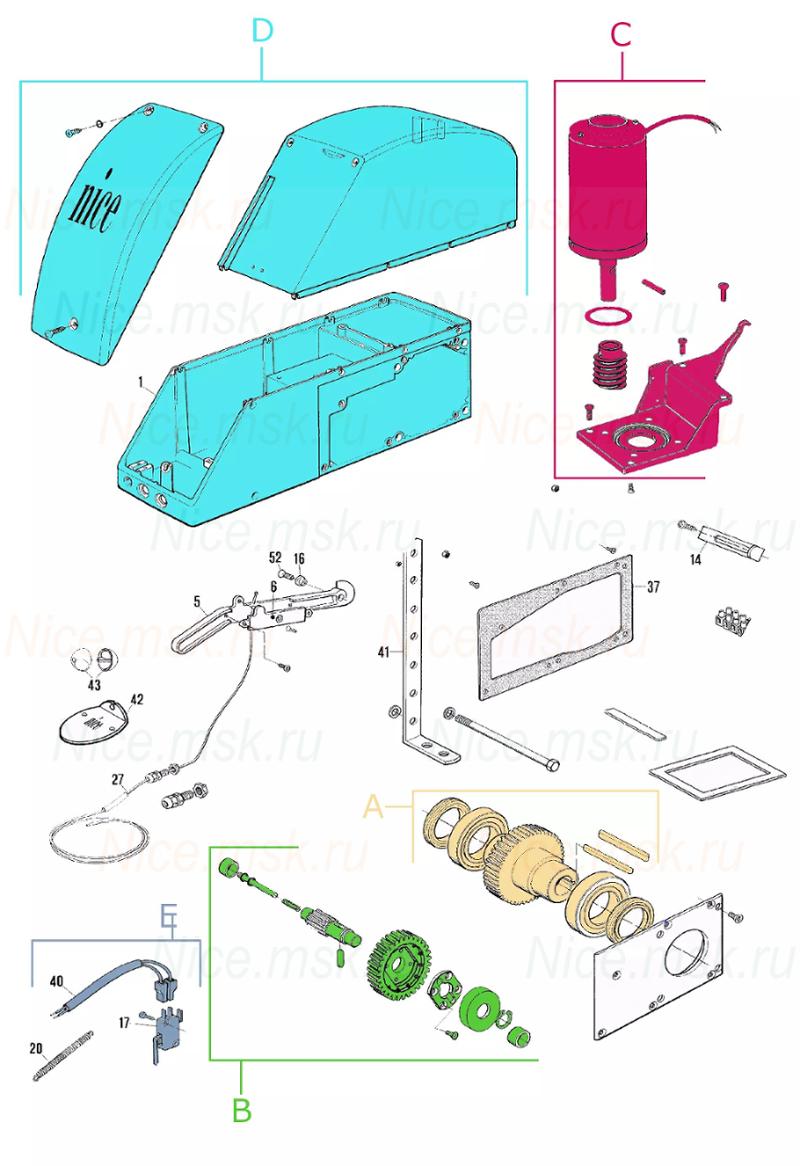 Запасные части для приводов секционных ворот NICE SU2000R01 (2024)