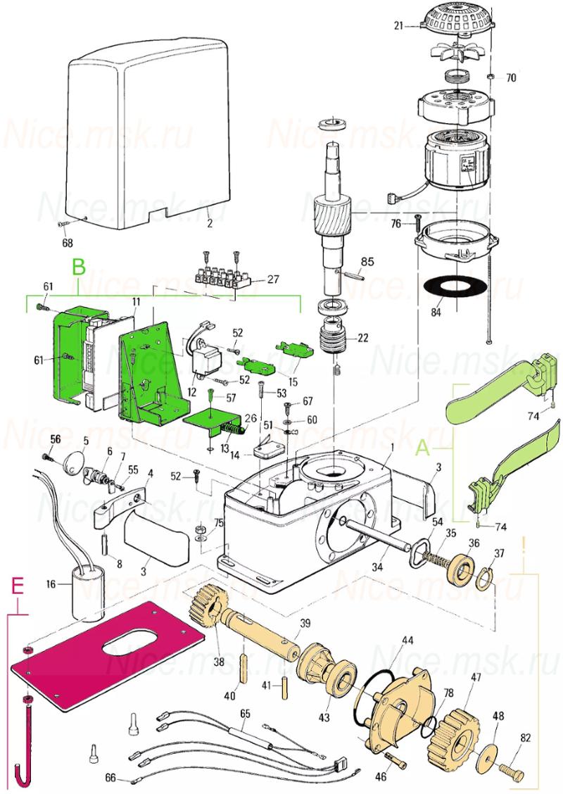 Запасные части для приводов откатных ворот NICE ТН2251 (2024)