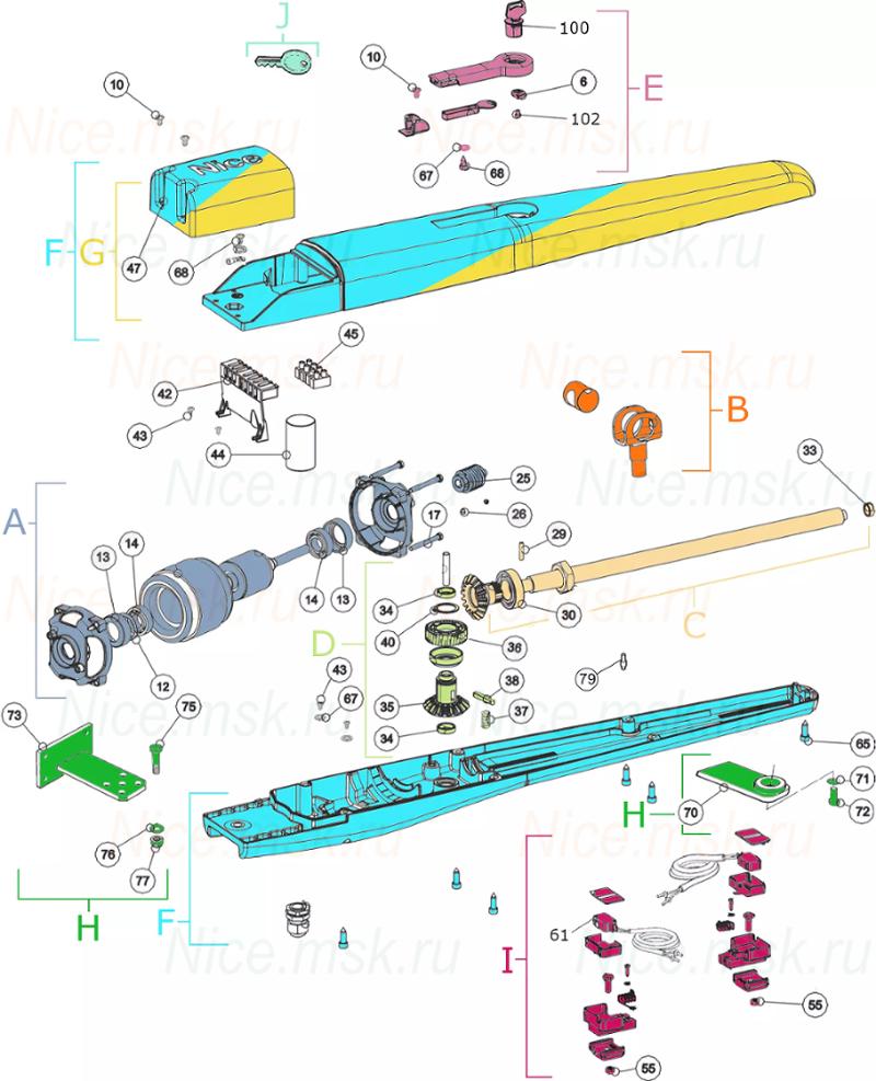 Запасные части для приводов распашных ворот NICE TO4006 (2024)