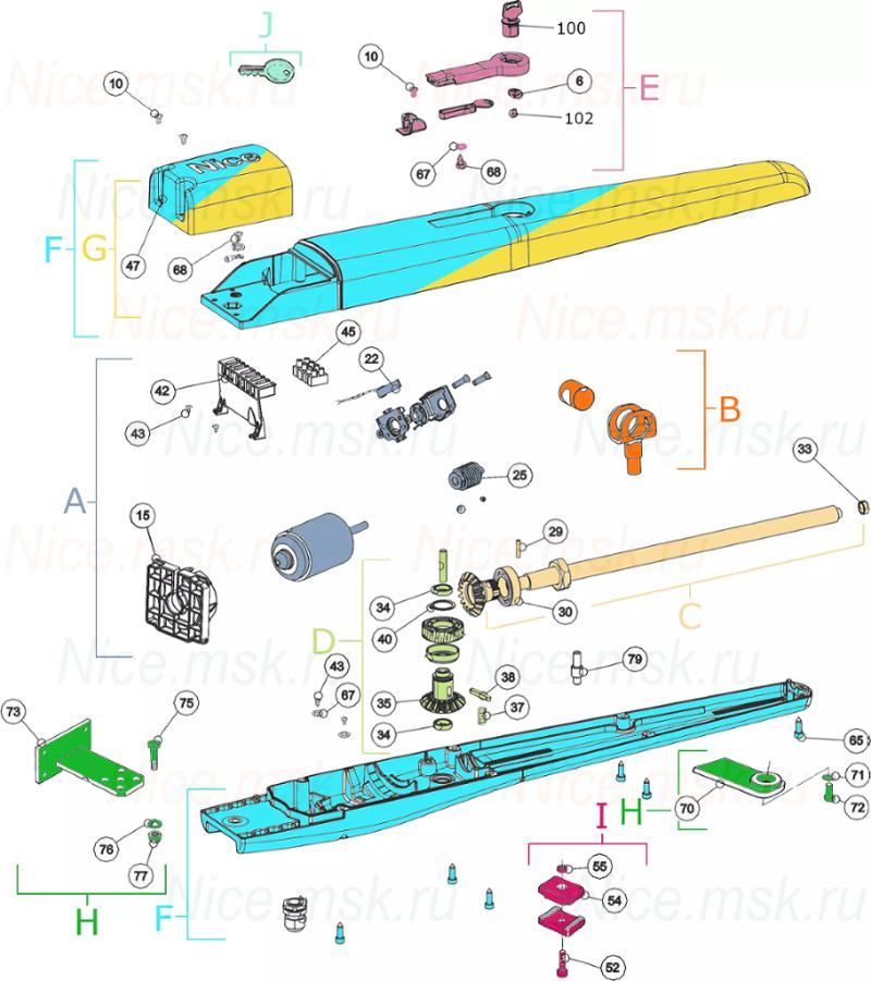 Запасные части для приводов распашных ворот NICE TO4024 (2024)