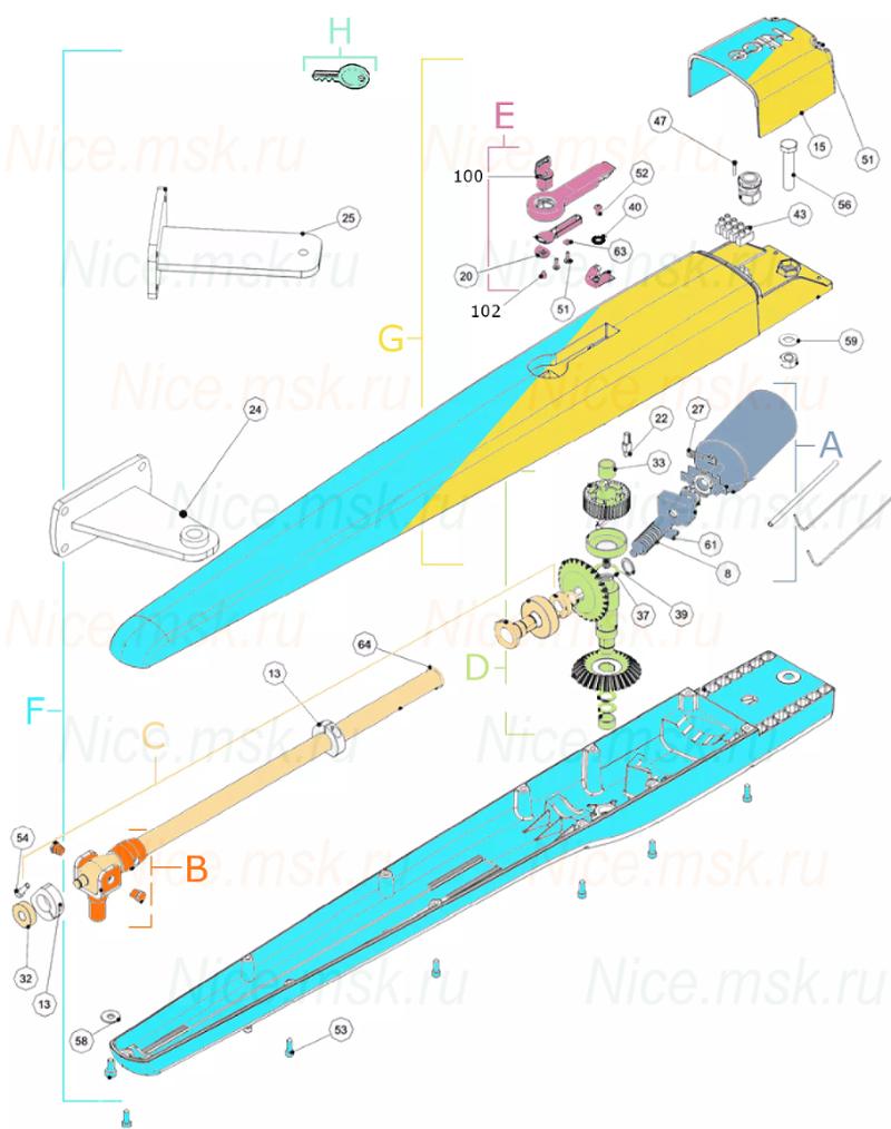 Запасные части для приводов распашных ворот NICE TO6024HS (2024)