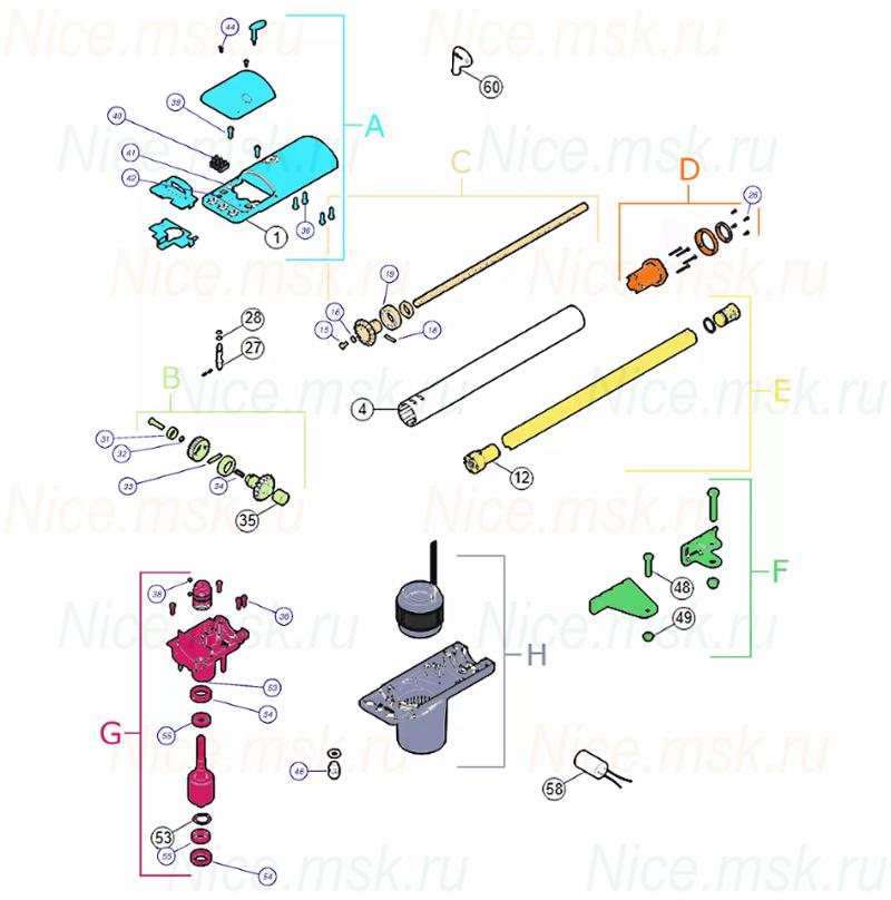 Запасные части для приводов распашных ворот NICE TOO4500R01 (2024)