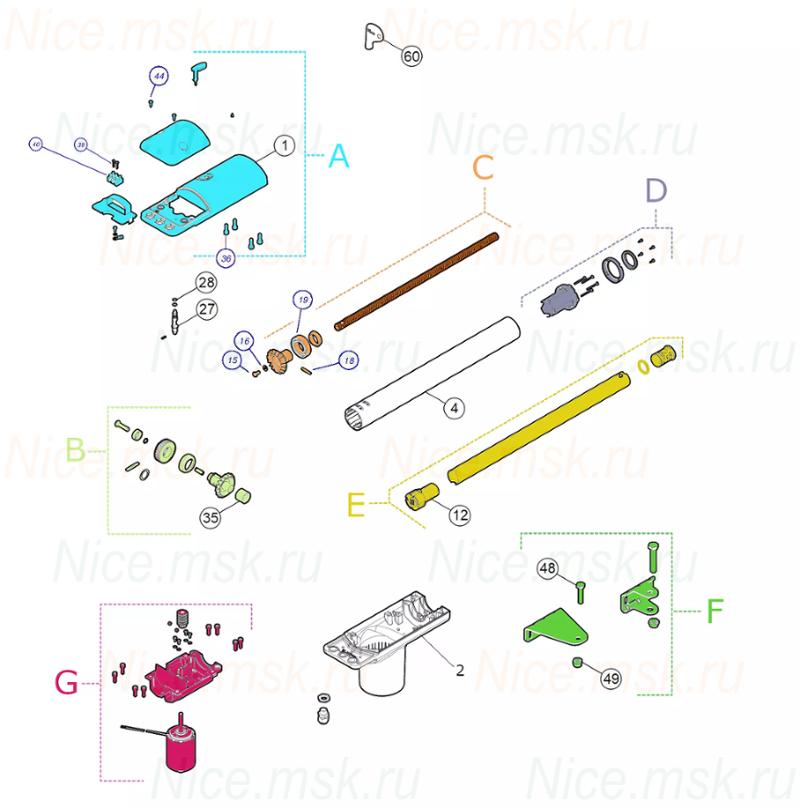 Запасные части для приводов распашных ворот NICE TOO4524 (2024)