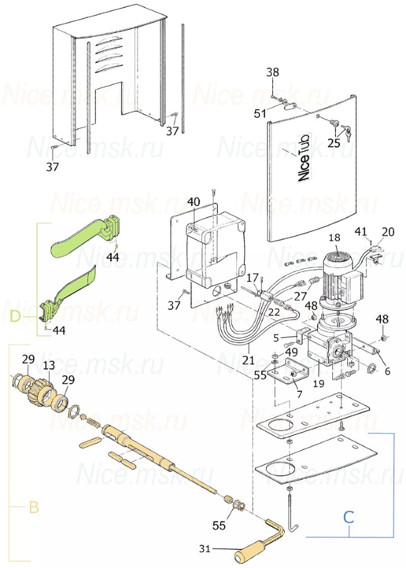 Запасные части для приводов откатных ворот NICE TUB4000 (2024)