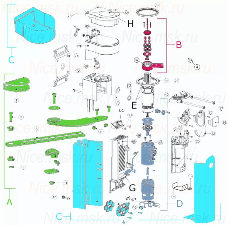 Запасные части для приводов распашных ворот NICE WALKY (2024)