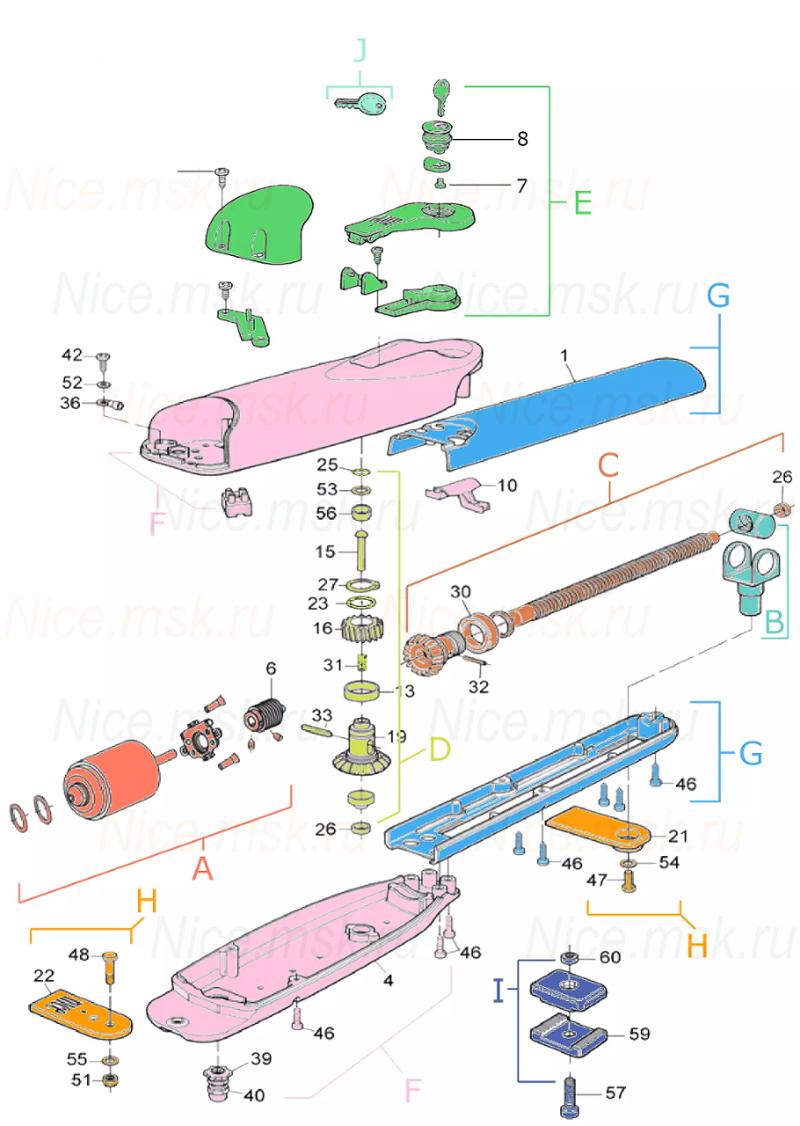 Запасные части для приводов распашных ворот NICE WG4024KCE (2024)