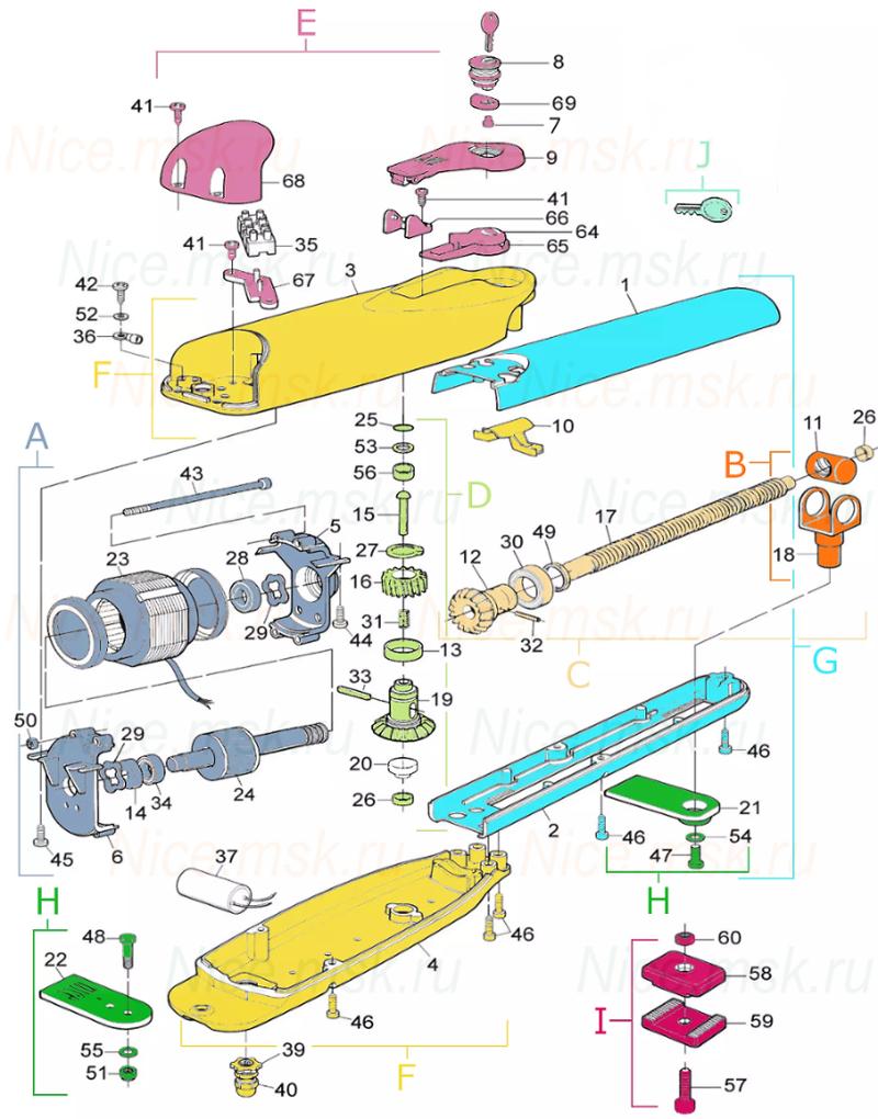 Запасные части для приводов распашных ворот NICE WINGOKCER01 (2024)