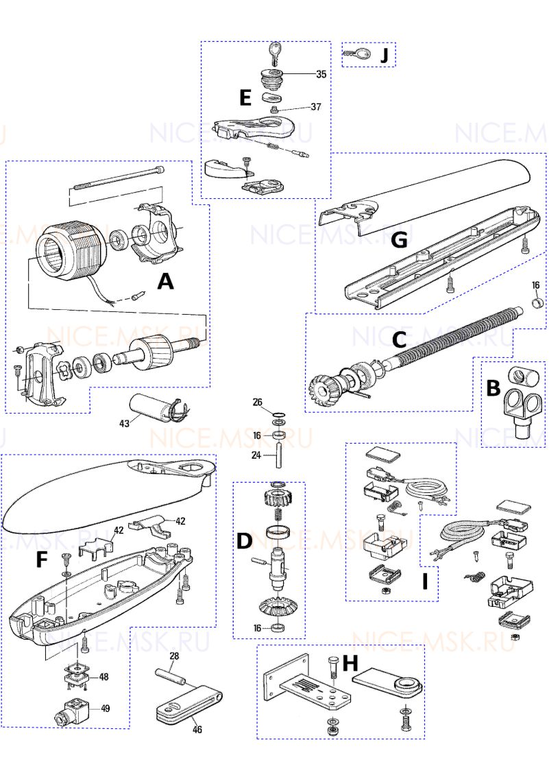 Запчасти для приводов распашных ворот NICE MB4006