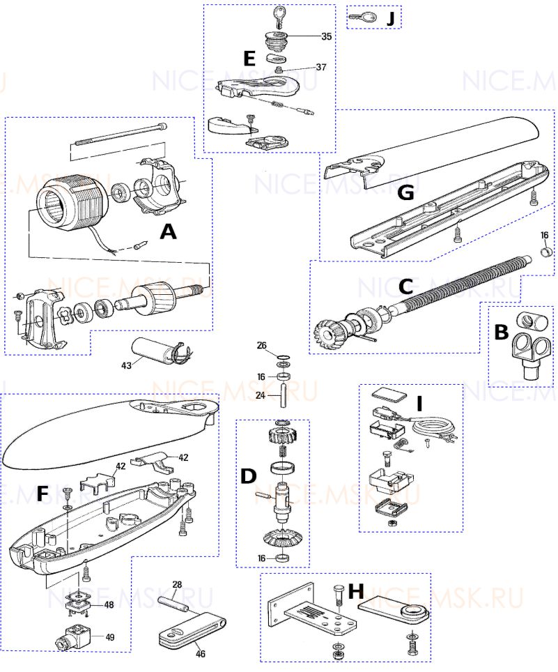 Запасные части для приводов распашных автоматических ворот NICE MB4015