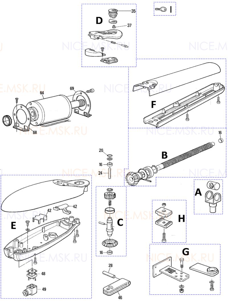 Запасные части для приводов распашных автоматических ворот NICE MB4024