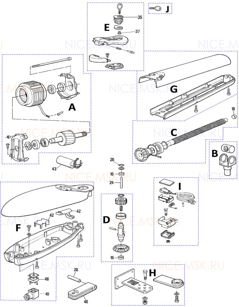 Запасные части для приводов распашных автоматических ворот NICE MB4605