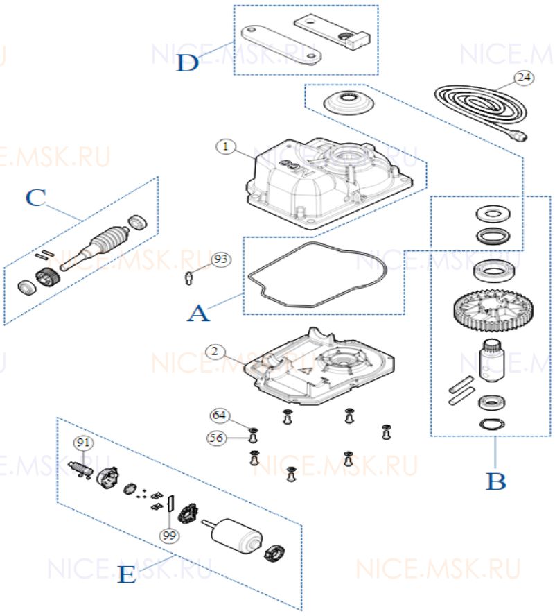 Запасные части для приводов распашных автоматических ворот NICE ME3024R01