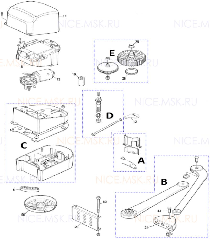 Запасные части для приводов распашных ворот NICE PP7224