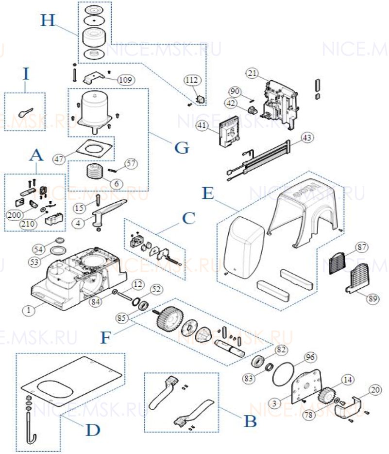 Запасные части для приводов откатных ворот NICE RUN1500