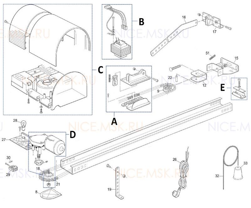 Запасные части для приводов секционных ворот NICE SHEL75KCE