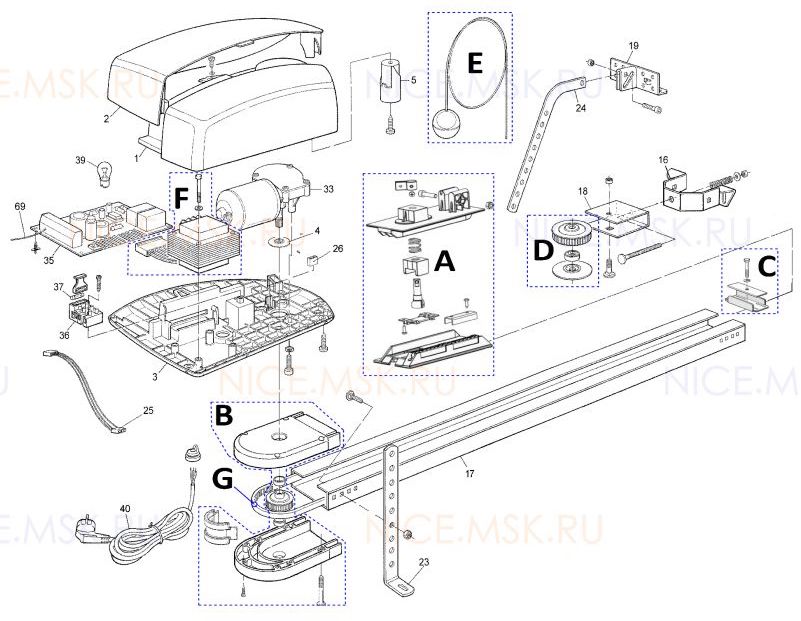 Запасные части для приводов секционных ворот NICE SPIN11