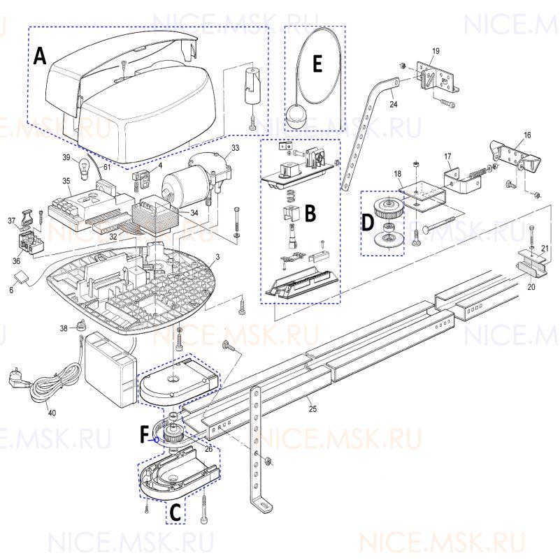 Запасные части для приводов секционных ворот NICE SPIN21