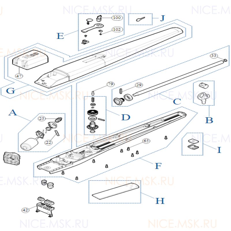 Запасные части для приводов распашных ворот NICE TO4024