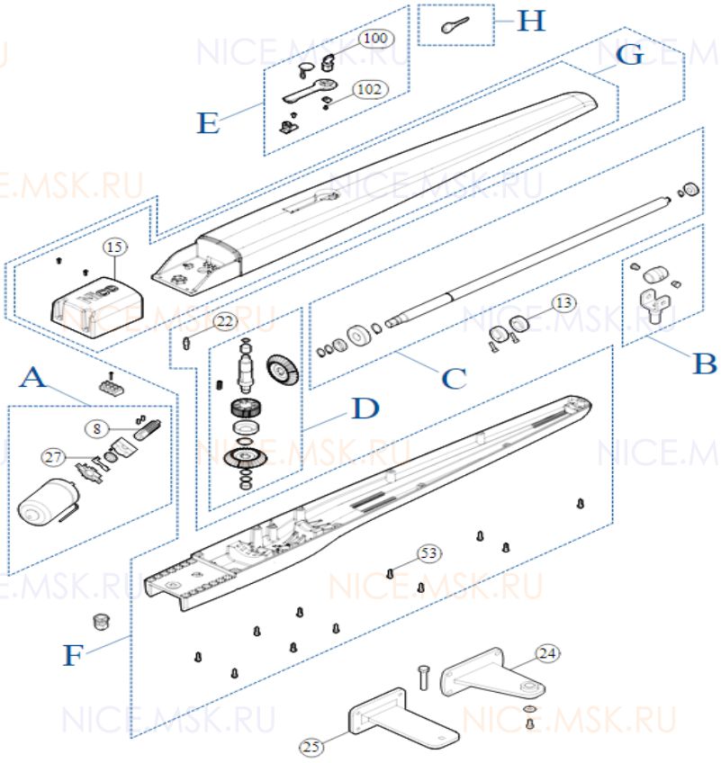 Запасные части для приводов распашных ворот NICE TO7024